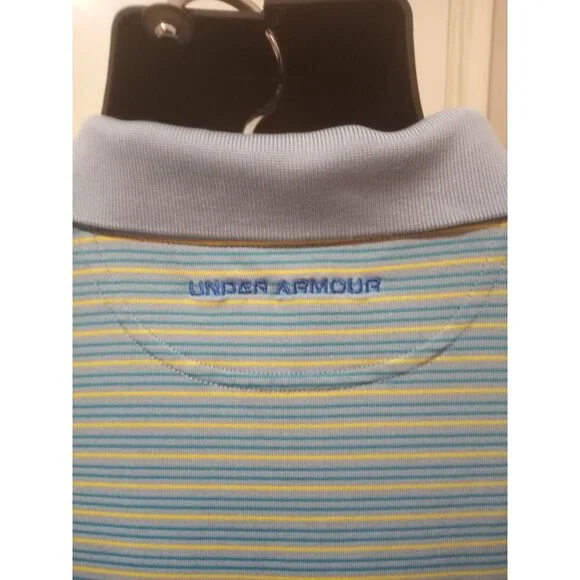 Under Armour UA Heatgear S/S Polo Golf Shirt Men’s 2XL Blue Yellow Striped - Picture 8 of 12